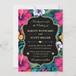Convites Casamento Tropical Hibiscus Gold