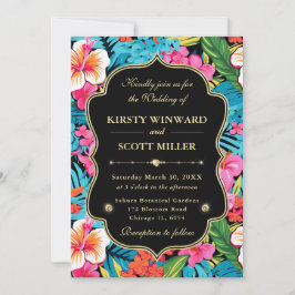 Convites Casamento Tropical Hibiscus Gold