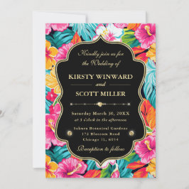 Convites Casamento Tropical Hibiscus Gold