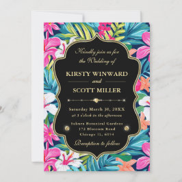 Convites Casamento Tropical Hibiscus Gold