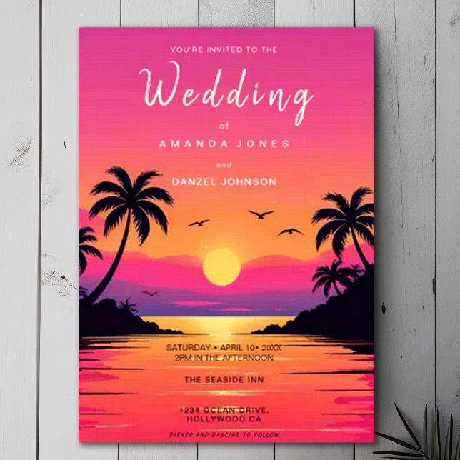 Convites Casamento Tropical Isle Sunrise Watercolor (Criador carregado)