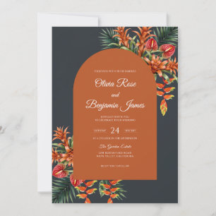 Convites Casamento Tropical Laranja Carvão Eucalipto Silenc