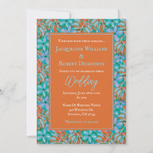 Convites Casamento Tropical Laranja e Azul Floral