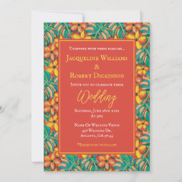 Convites Casamento Tropical Laranja e Floral Verde