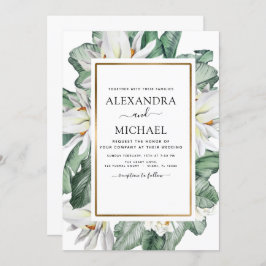 Convites Casamento Tropical Magnolia Greenery Floral Palm