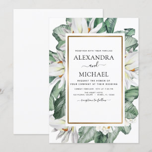 Convites Casamento Tropical Magnolia Greenery Palm