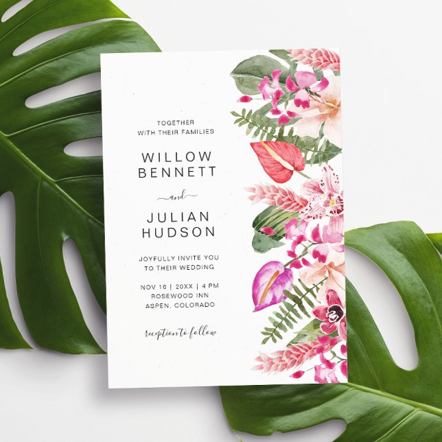Convites Casamento Tropical Moderno (Modern Colorful Tropical Floral Wedding Invitation by Painted Paperie
)