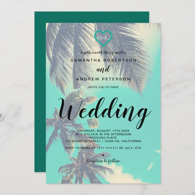 Convites Casamento tropical moderno da foto da folha de (Frente/Verso)