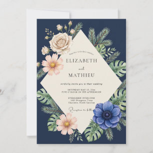 Convites Casamento Tropical Monstera Eucalipto à Meia-Noite