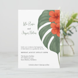 Convites Casamento Tropical Monstera & Hibiscus