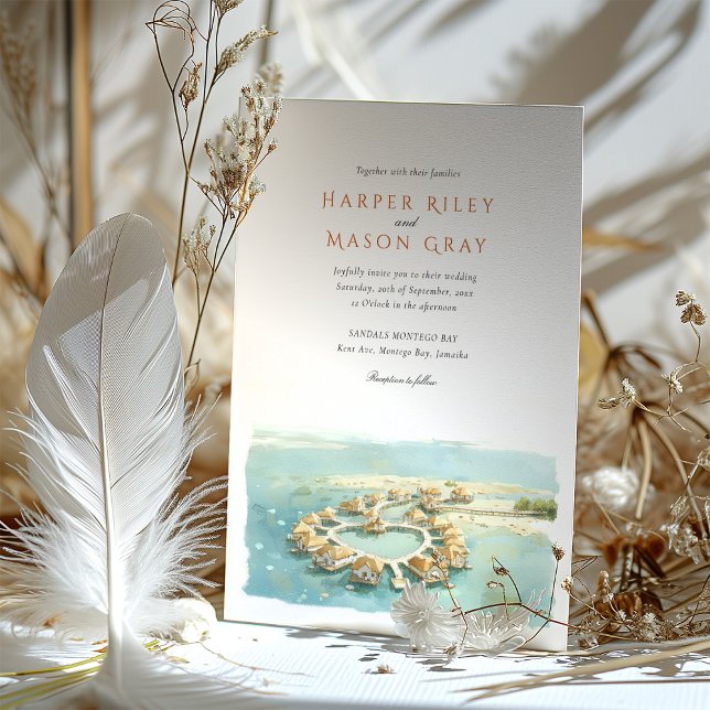 Convites Casamento Tropical Montego Bay Overwater Bungalow (Criador carregado)