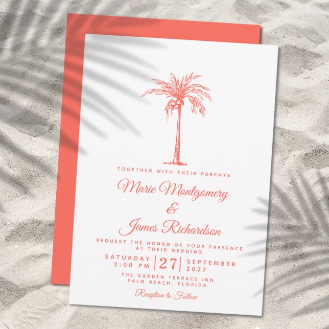Convites Casamento Tropical na Praia com Árvore de Palmeira (Criador carregado)