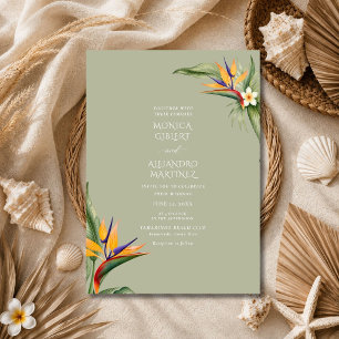 Convites Casamento Tropical na Praia com Ave do Paraíso