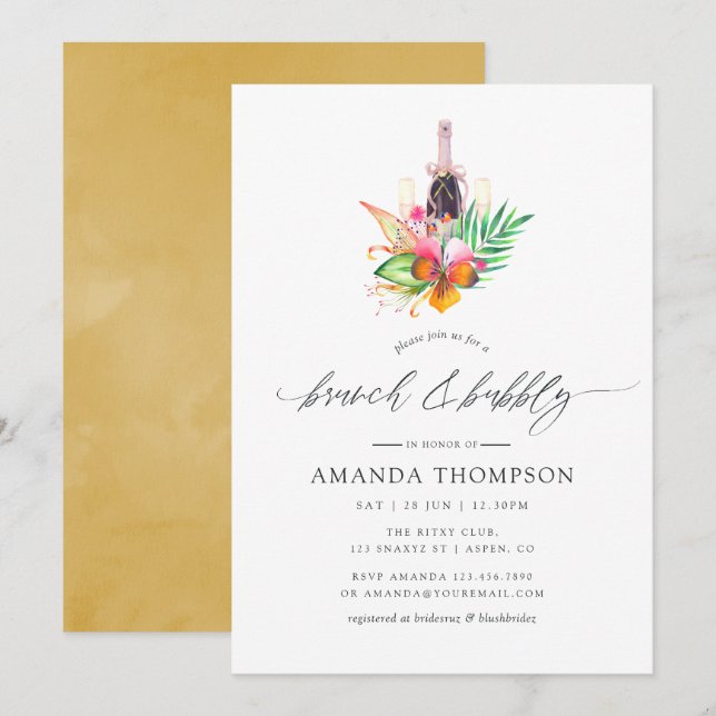 Convites Casamento Tropical na Praia com Brunch e Espumante (Frente/Verso)