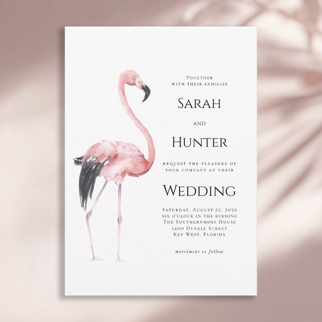 Convites Casamento Tropical na Praia com Flamingos Rosa (Available in both printed and instant download digital formats.)