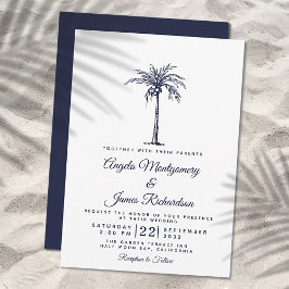 Convites Casamento Tropical na Praia com Palmeira Azul Mari