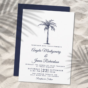 Convites Casamento Tropical na Praia com Palmeira Azul Mari