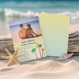 Convites Casamento Tropical na Praia com Palmeira Retro
