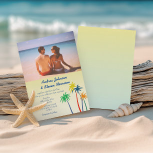 Convites Casamento Tropical na Praia com Palmeira Retro