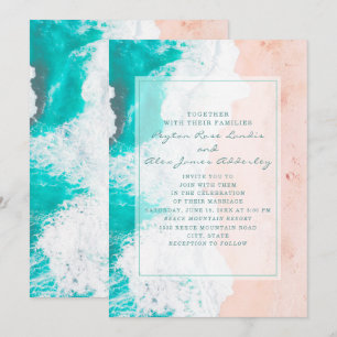 Convites Casamento Tropical na Praia do Oceano Azul Branco