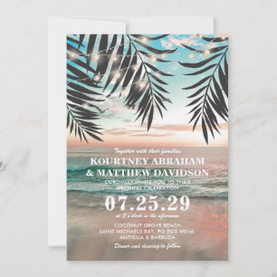 Convites Casamento Tropical na Praia Fios de Luz