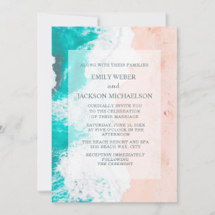 Convites Casamento Tropical na Praia Oceano Turquesa Branco