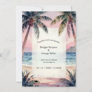 Convites Casamento Tropical no pôr do sol da Praia do Havaí