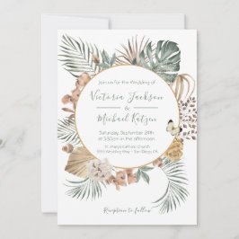 Convites Casamento Tropical Oasis Modern Palm Wreath