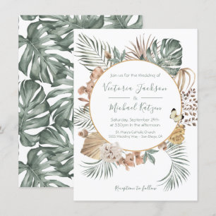 Convites Casamento Tropical Oasis Modern Palm Wreath