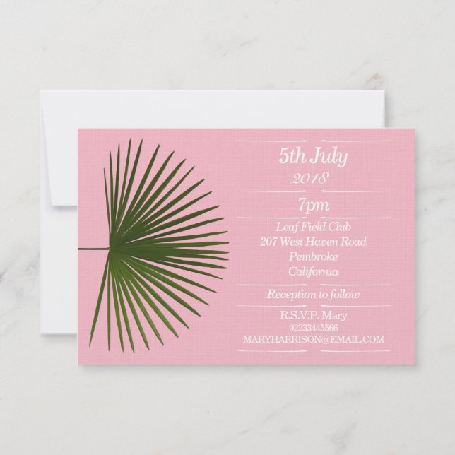 Convites Casamento Tropical Palm Frond Leaf (Verso)