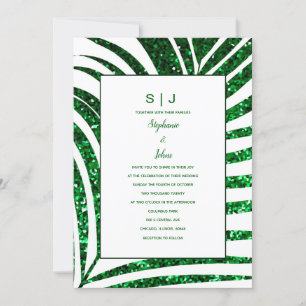 Convites Casamento Tropical Palm Leaf Emerald Green Glitter