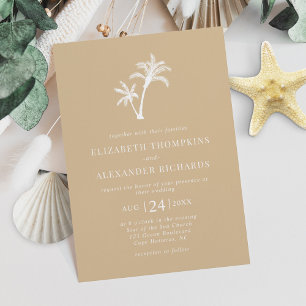 Convites Casamento Tropical Palm Tree Beige Beach Sand