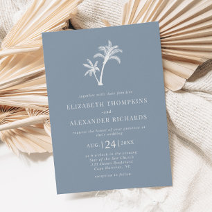 Convites Casamento Tropical Palm Tree Dusty Blue Beach