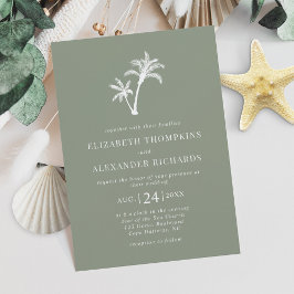 Convites Casamento Tropical Palm Tree Sage Green Beach
