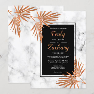 Convites Casamento Tropical Preto Branco Mármore Cobre Eleg