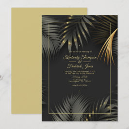 Convites Casamento Tropical Preto e Dourado