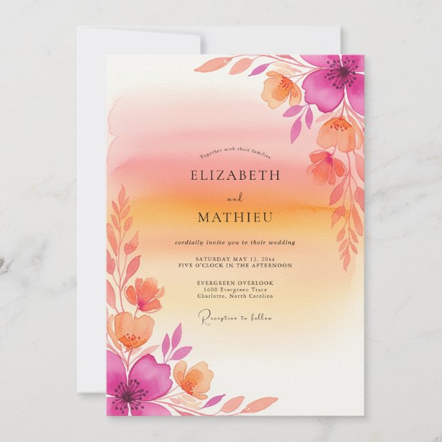 Convites Casamento Tropical Radiante Rosa (Frente)
