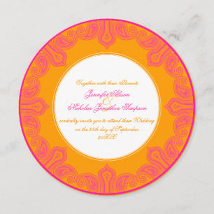 Convites Casamento Tropical Rosa e Laranja Paisley Mandala