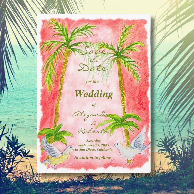 Convites Casamento Tropical Rústico em Aquarela Salve a Dat (Criador carregado)