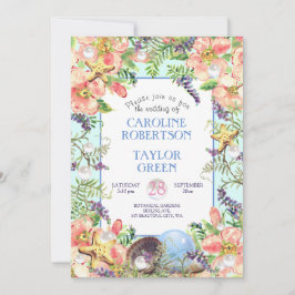 Convites Casamento Tropical Sandy Beach Rosa Seashell Pearl