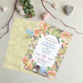 Convites Casamento Tropical Sandy Beach Rosa Seashell Pearl