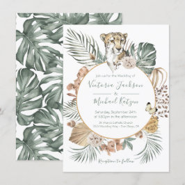 Convites Casamento Tropical Selva Cheetah Palm Wreath
