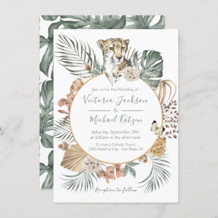 Convites Casamento Tropical Selva Cheetah Palm Wreath