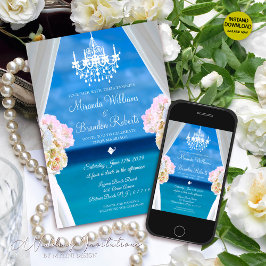 Convites Casamento Tropical Summer Floral Ocean Beach