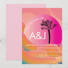 Convites Casamento Tropical Sunrise Rosa Laranja Branco