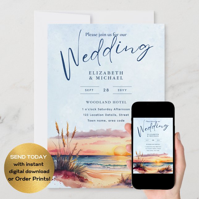 Convites Casamento Tropical Sunset de Destino Costeiro de P (Criador carregado)