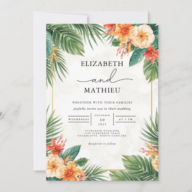 Convites Casamento Tropical Verdant Floral Arch (Frente)