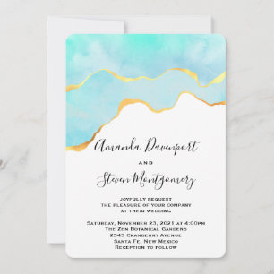 Convites Casamento Tropical Verde com Borda Dourada