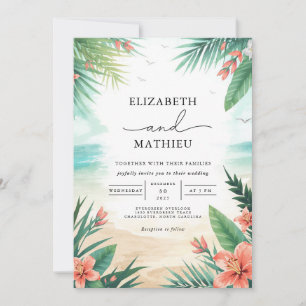 Convites Casamento Tropical Verde de Praia Elegante