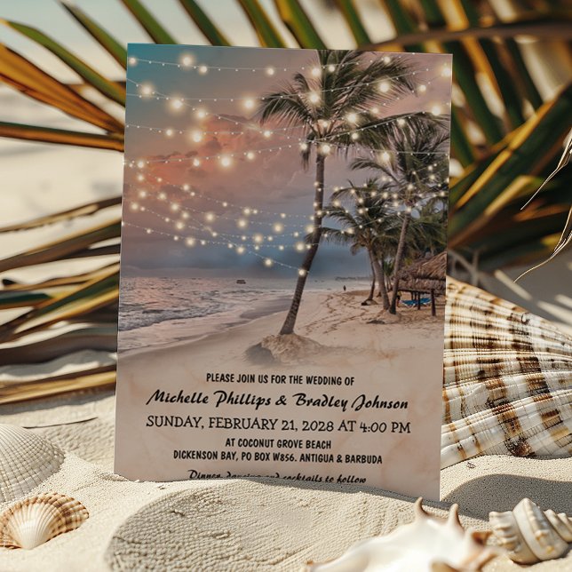 Convites Casamento Tropical Vintage Beach Lights (Criador carregado)